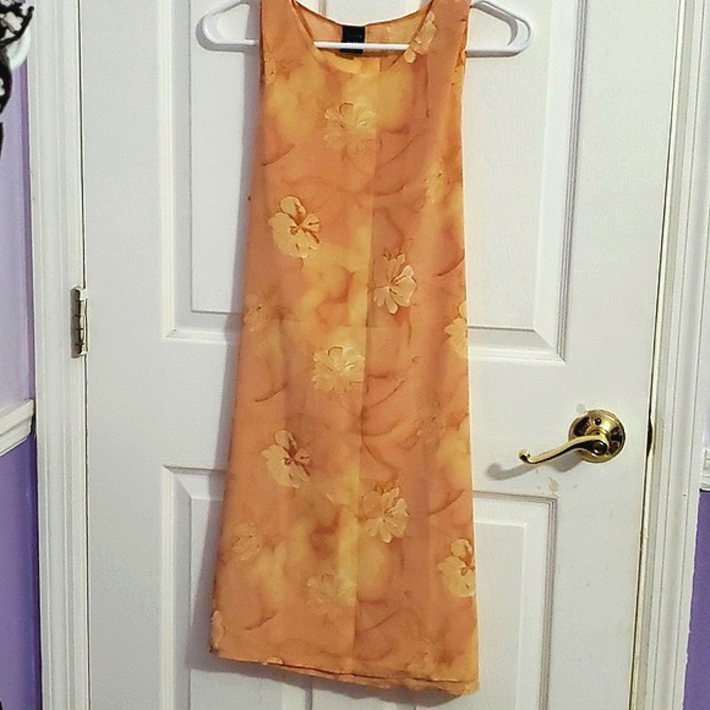 Daily Wear Peachy Floral 90s Retro Sleeveless Shift Mini Dress M